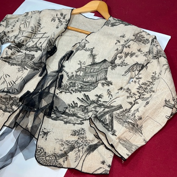 LOUIS SIMON for La Libellule TAN designer ASIAN BLAZER JACKET black ribbon ties - Picture 7 of 16